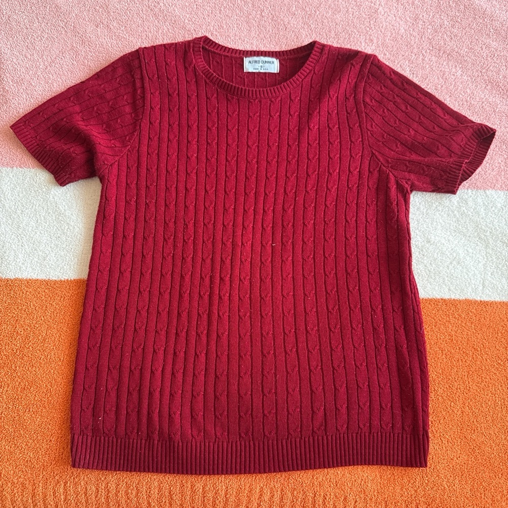 Alfred Dunner Cable Knit Short Sleeve Sweater - Bright Red